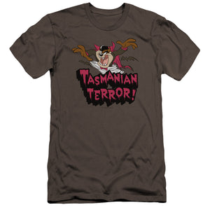 AN OFFCIALLY LICENSED LOONEY TUNES TAZ TERROR MEN'S PREMIUM SLIM FIT T-SHIRT CHARCOAL