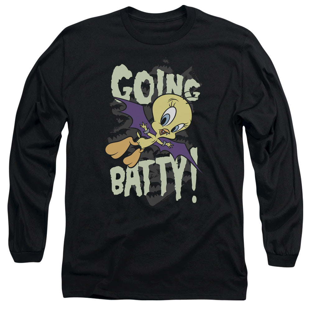 AN OFFCIALLY LICENSED LOONEY TUNES GOING BATTY MEN'S LONG SLEEVE T-SHIRT BLACK