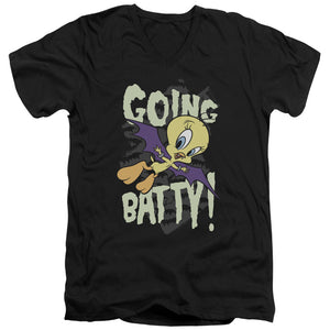 AN OFFCIALLY LICENSED LOONEY TUNES GOING BATTY MEN'S V-NECK T-SHIRT BLACK