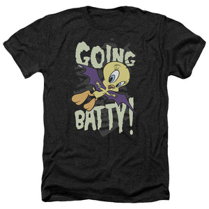 AN OFFCIALLY LICENSED LOONEY TUNES GOING BATTY MEN'S HEATHER T-SHIRT CHARCOAL