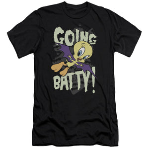 AN OFFCIALLY LICENSED LOONEY TUNES GOING BATTY MEN'S PREMIUM SLIM FIT T-SHIRT BLACK