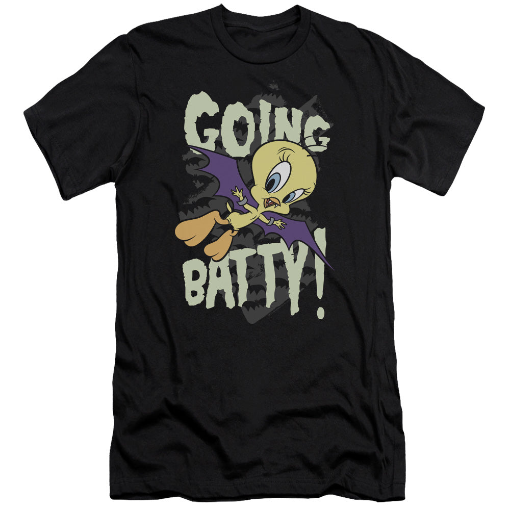 AN OFFCIALLY LICENSED LOONEY TUNES GOING BATTY MEN'S PREMIUM SLIM FIT T-SHIRT BLACK