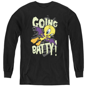 AN OFFCIALLY LICENSED LOONEY TUNES GOING BATTY YOUTH LONG SLEEVE T-SHIRT BLACK