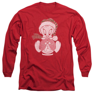 AN OFFCIALLY LICENSED LOONEY TUNES TWEEY GLOBE MEN'S LONG SLEEVE T-SHIRT RED