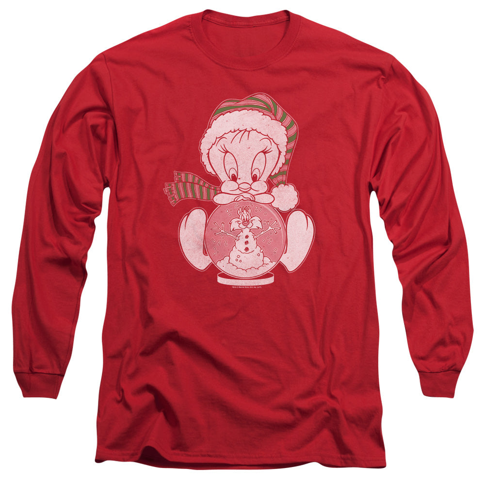 AN OFFCIALLY LICENSED LOONEY TUNES TWEEY GLOBE MEN'S LONG SLEEVE T-SHIRT RED