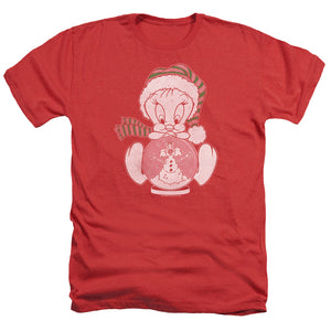 AN OFFCIALLY LICENSED LOONEY TUNES TWEEY GLOBE MEN'S HEATHER T-SHIRT RED