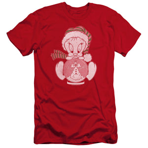 AN OFFCIALLY LICENSED LOONEY TUNES TWEEY GLOBE MEN'S PREMIUM SLIM FIT T-SHIRT RED