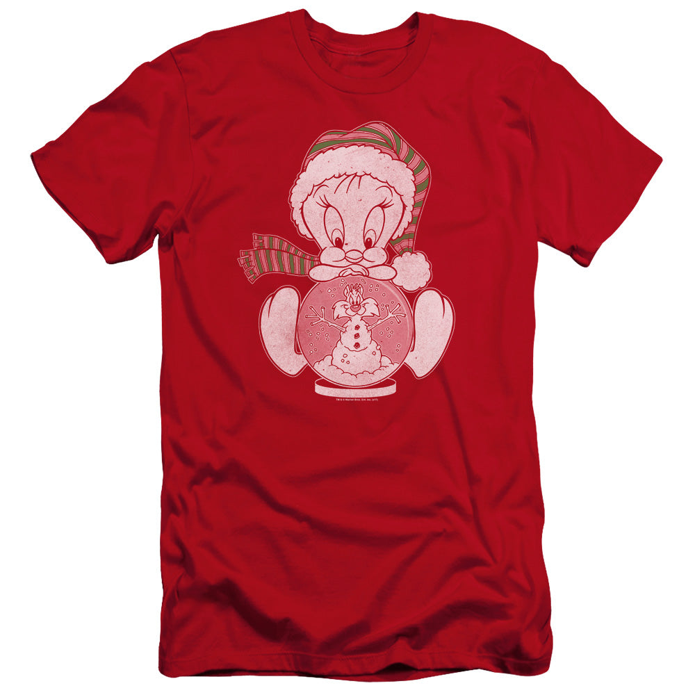 AN OFFCIALLY LICENSED LOONEY TUNES TWEEY GLOBE MEN'S PREMIUM SLIM FIT T-SHIRT RED