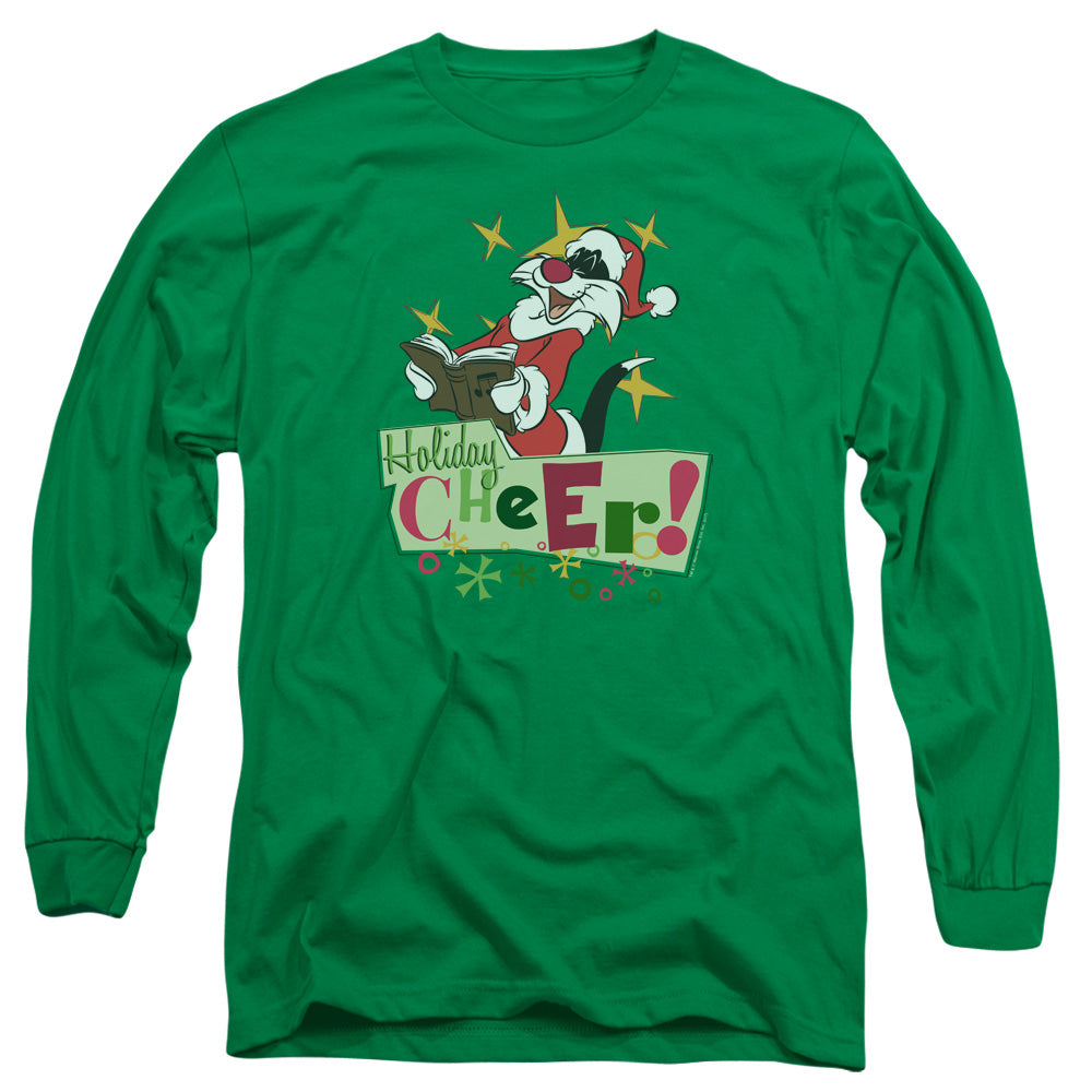 AN OFFCIALLY LICENSED LOONEY TUNES CHEER SYLVESTER MEN'S LONG SLEEVE T-SHIRT KELLY GREEN