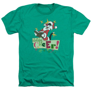 AN OFFCIALLY LICENSED LOONEY TUNES CHEER SYLVESTER MEN'S HEATHER T-SHIRT KELLY GREEN