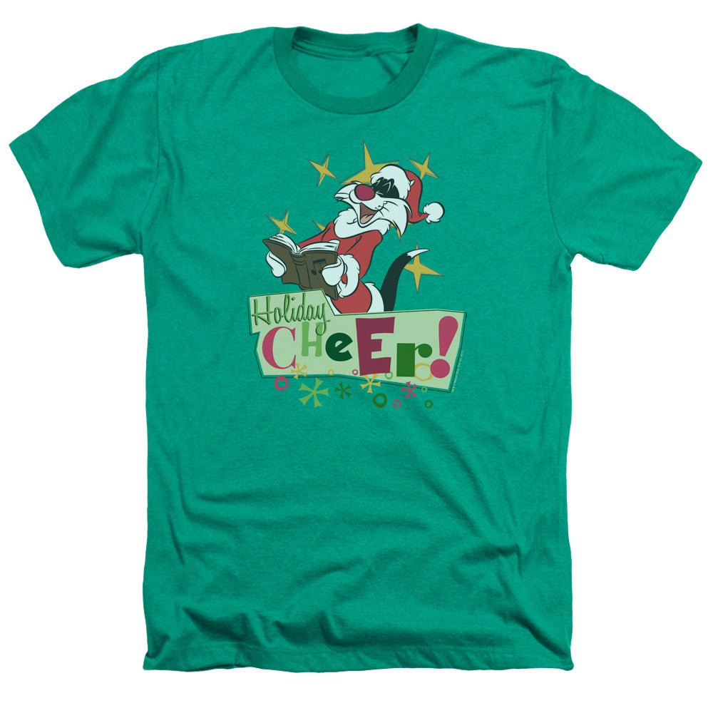 AN OFFCIALLY LICENSED LOONEY TUNES CHEER SYLVESTER MEN'S HEATHER T-SHIRT KELLY GREEN