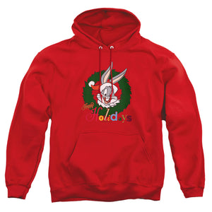 AN OFFCIALLY LICENSED LOONEY TUNES HOLIDAY BUNNY ADULT UNISEX PULLOVER HOODIE RED