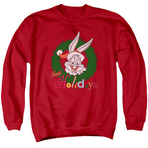 AN OFFCIALLY LICENSED LOONEY TUNES HOLIDAY BUNNY ADULT UNISEX CREWNECK SWEATSHIRT RED