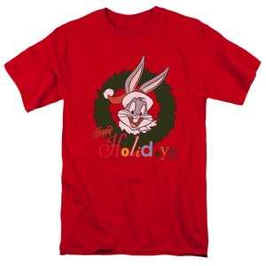 AN OFFCIALLY LICENSED LOONEY TUNES HOLIDAY BUNNY MEN'S REGULAR FIT T-SHIRT RED