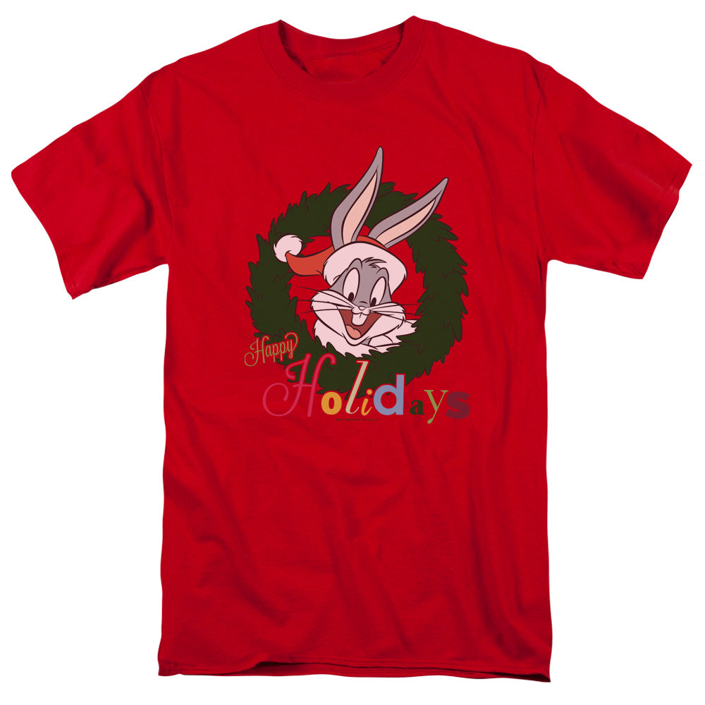 AN OFFCIALLY LICENSED LOONEY TUNES HOLIDAY BUNNY MEN'S REGULAR FIT T-SHIRT RED