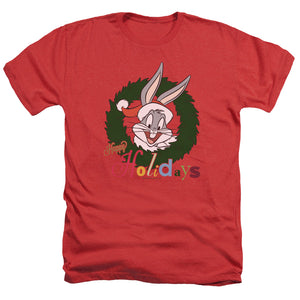 AN OFFCIALLY LICENSED LOONEY TUNES HOLIDAY BUNNY MEN'S HEATHER T-SHIRT RED