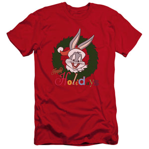 AN OFFCIALLY LICENSED LOONEY TUNES HOLIDAY BUNNY MEN'S PREMIUM SLIM FIT T-SHIRT RED