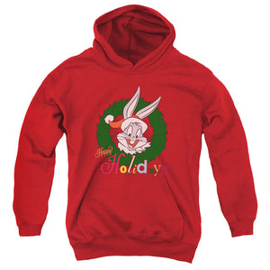 AN OFFCIALLY LICENSED LOONEY TUNES HOLIDAY BUNNY YOUTH HOODIE RED