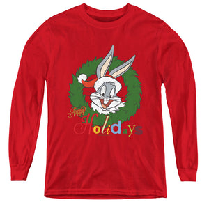 AN OFFCIALLY LICENSED LOONEY TUNES HOLIDAY BUNNY YOUTH LONG SLEEVE T-SHIRT RED