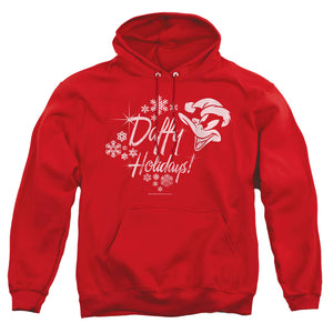 AN OFFCIALLY LICENSED LOONEY TUNES DAFFY HOLIDAYS ADULT UNISEX PULLOVER HOODIE RED