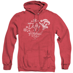AN OFFCIALLY LICENSED LOONEY TUNES DAFFY HOLIDAYS ADULT UNISEX HEATHER PULLOVER HOODIE RED