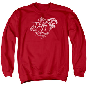 AN OFFCIALLY LICENSED LOONEY TUNES DAFFY HOLIDAYS ADULT UNISEX CREWNECK SWEATSHIRT RED