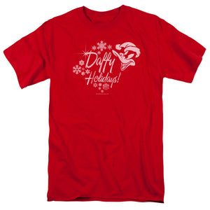 AN OFFCIALLY LICENSED LOONEY TUNES DAFFY HOLIDAYS MEN'S REGULAR FIT T-SHIRT RED