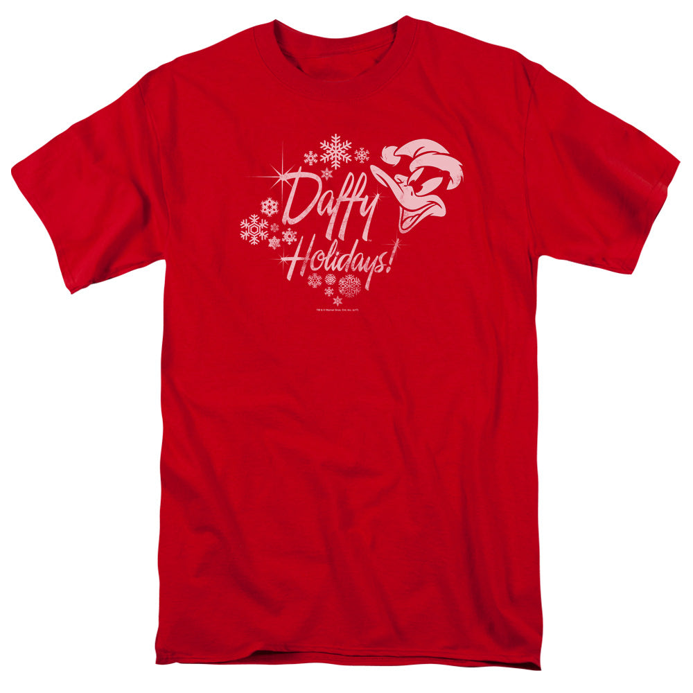 AN OFFCIALLY LICENSED LOONEY TUNES DAFFY HOLIDAYS MEN'S REGULAR FIT T-SHIRT RED
