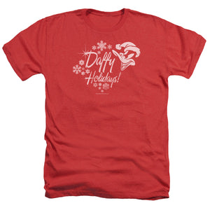 AN OFFCIALLY LICENSED LOONEY TUNES DAFFY HOLIDAYS MEN'S HEATHER T-SHIRT RED