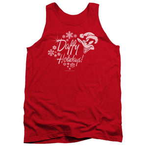 AN OFFCIALLY LICENSED LOONEY TUNES DAFFY HOLIDAYS ADULT UNISEX TANK TOP RED