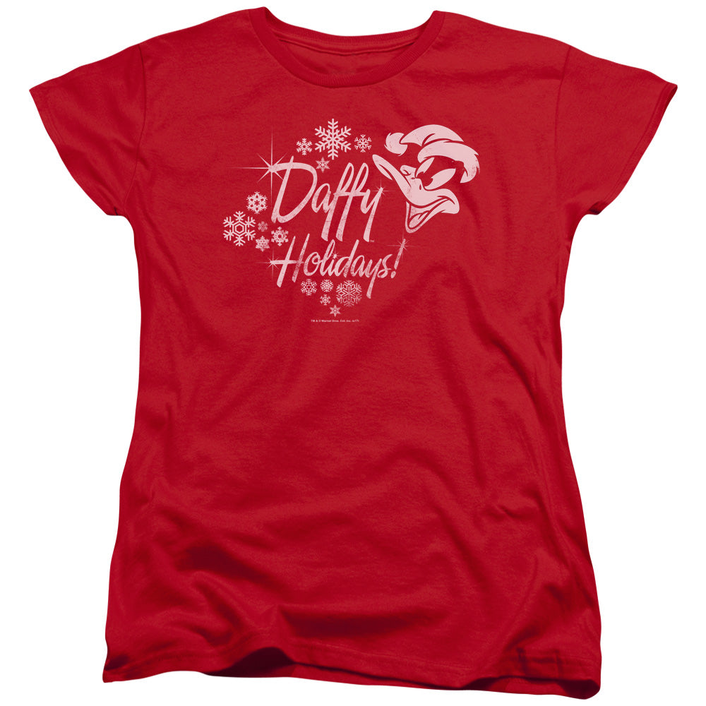 AN OFFCIALLY LICENSED LOONEY TUNES DAFFY HOLIDAYS WOMEN'S REGULAR FIT T-SHIRT RED