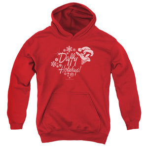 AN OFFCIALLY LICENSED LOONEY TUNES DAFFY HOLIDAYS YOUTH HOODIE RED