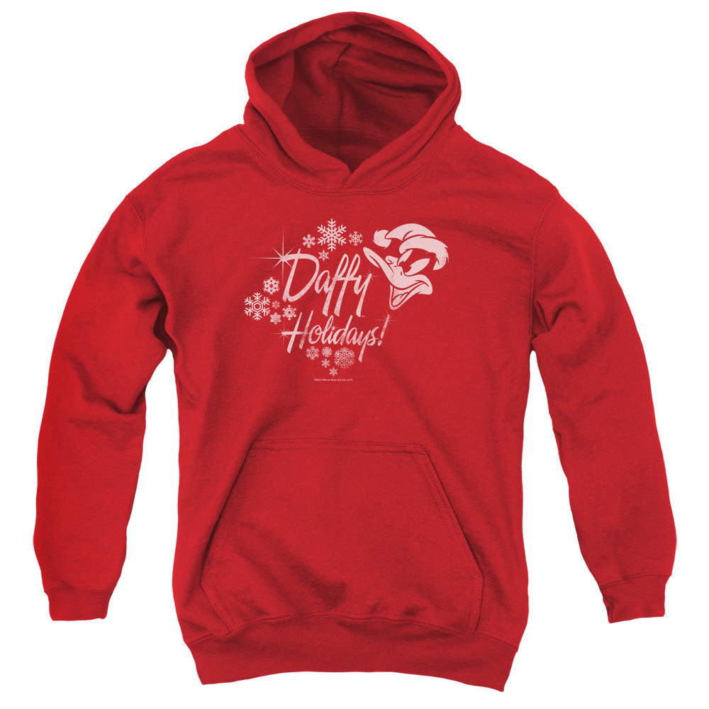 AN OFFCIALLY LICENSED LOONEY TUNES DAFFY HOLIDAYS YOUTH HOODIE RED