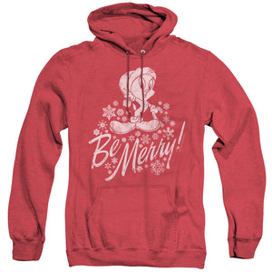 AN OFFCIALLY LICENSED LOONEY TUNES MERRY TWEETY ADULT UNISEX HEATHER PULLOVER HOODIE RED