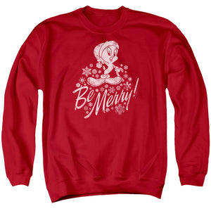 AN OFFCIALLY LICENSED LOONEY TUNES MERRY TWEETY ADULT UNISEX CREWNECK SWEATSHIRT RED