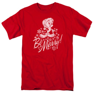 AN OFFCIALLY LICENSED LOONEY TUNES MERRY TWEETY MEN'S REGULAR FIT T-SHIRT RED