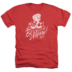 AN OFFCIALLY LICENSED LOONEY TUNES MERRY TWEETY MEN'S HEATHER T-SHIRT RED