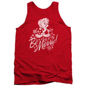 AN OFFCIALLY LICENSED LOONEY TUNES MERRY TWEETY ADULT UNISEX TANK TOP RED