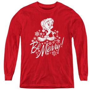 AN OFFCIALLY LICENSED LOONEY TUNES MERRY TWEETY YOUTH LONG SLEEVE T-SHIRT RED