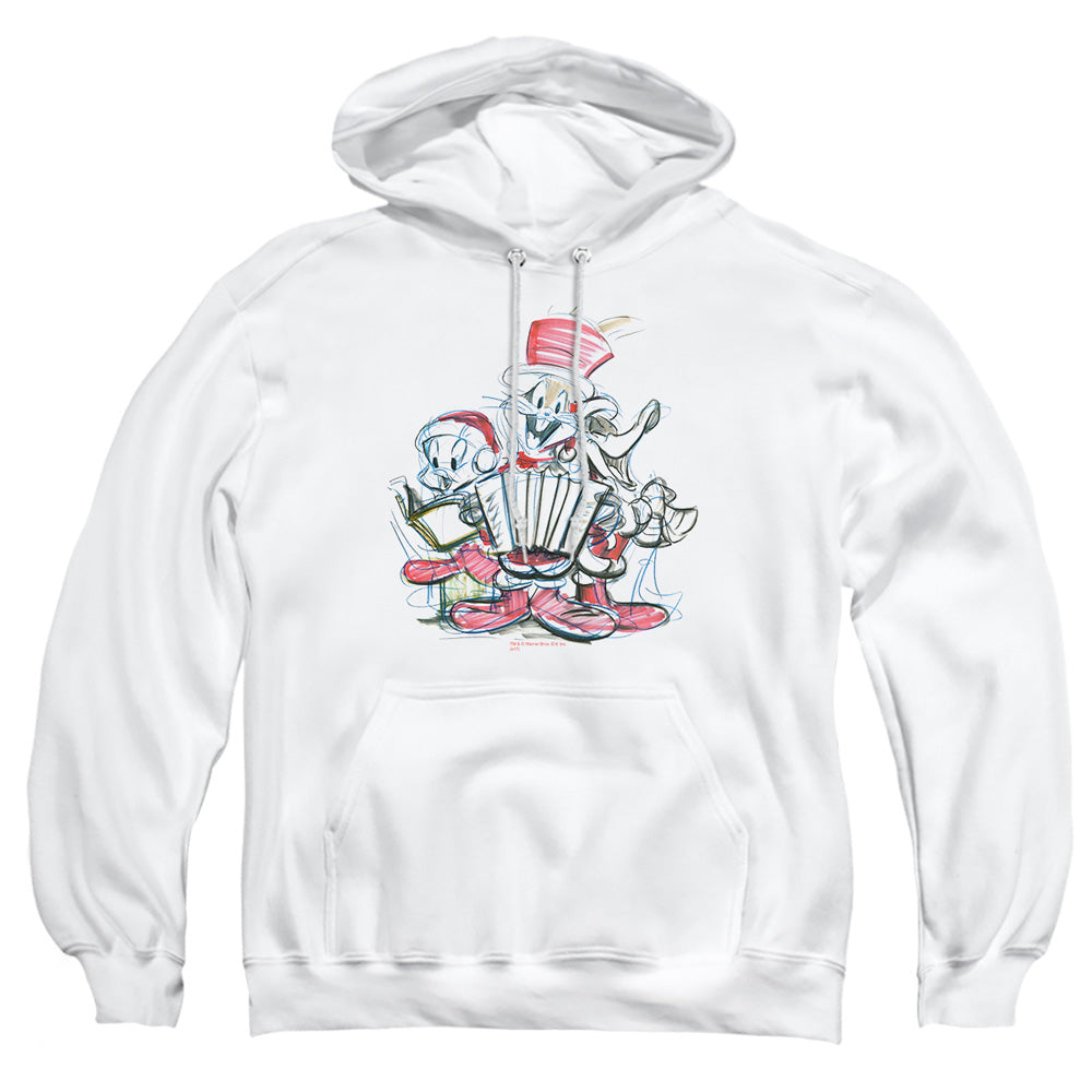 AN OFFCIALLY LICENSED LOONEY TUNES HOLIDAY SKETCH ADULT UNISEX PULLOVER HOODIE WHITE