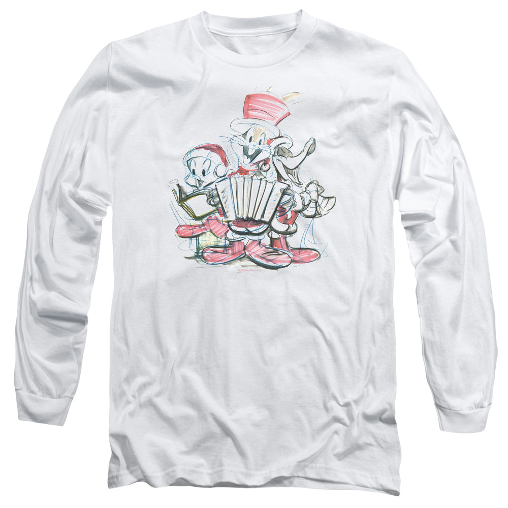 AN OFFCIALLY LICENSED LOONEY TUNES HOLIDAY SKETCH MEN'S LONG SLEEVE T-SHIRT WHITE