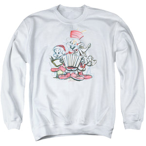AN OFFCIALLY LICENSED LOONEY TUNES HOLIDAY SKETCH ADULT UNISEX CREWNECK SWEATSHIRT WHITE