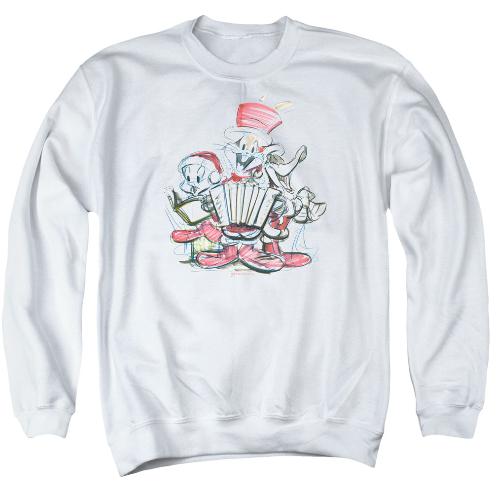 AN OFFCIALLY LICENSED LOONEY TUNES HOLIDAY SKETCH ADULT UNISEX CREWNECK SWEATSHIRT WHITE