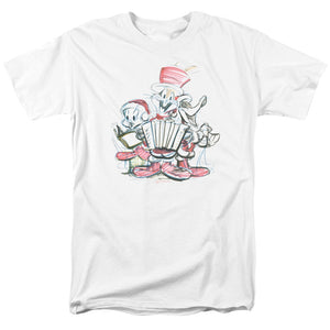 AN OFFCIALLY LICENSED LOONEY TUNES HOLIDAY SKETCH MEN'S REGULAR FIT T-SHIRT WHITE