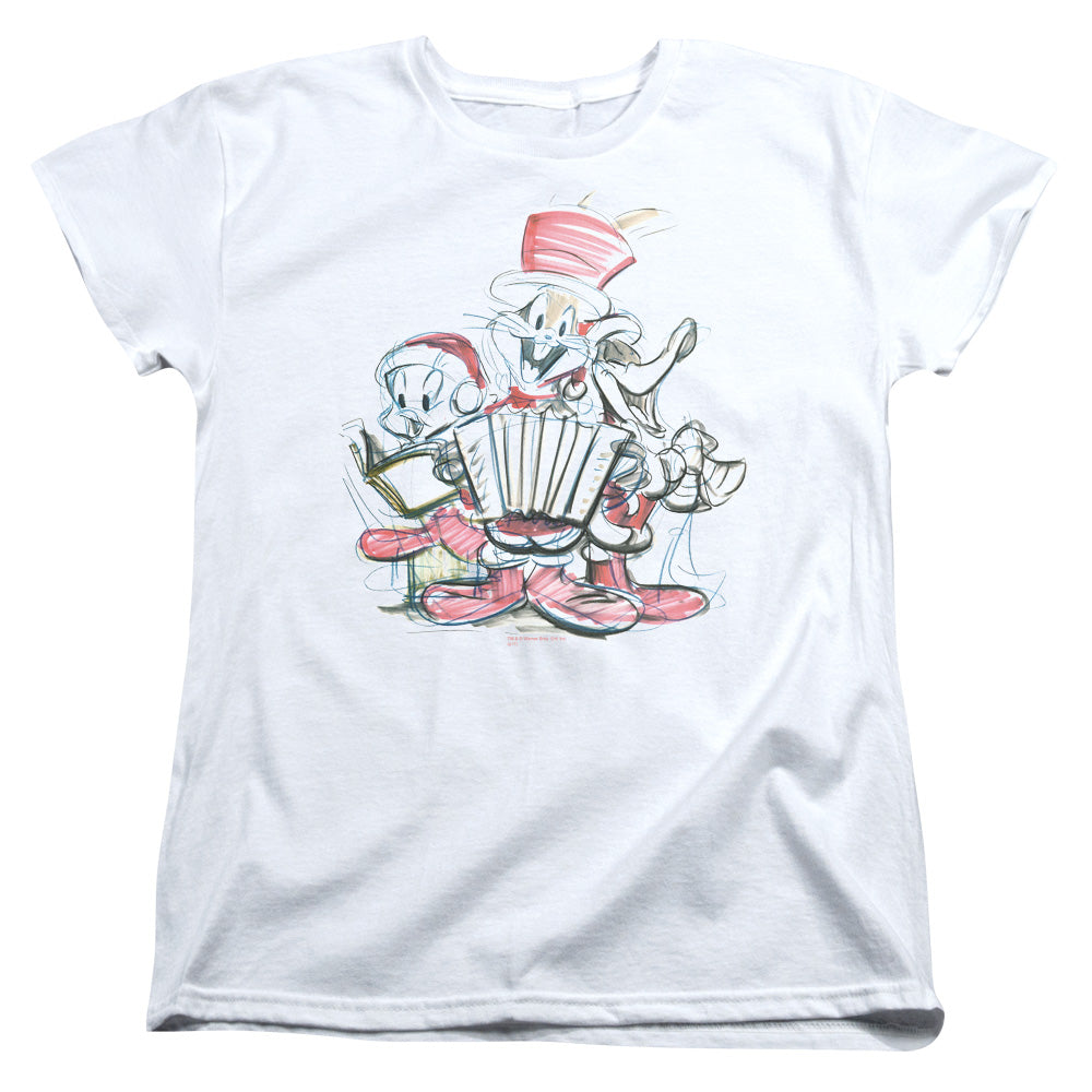 AN OFFCIALLY LICENSED LOONEY TUNES HOLIDAY SKETCH WOMEN'S REGULAR FIT T-SHIRT WHITE