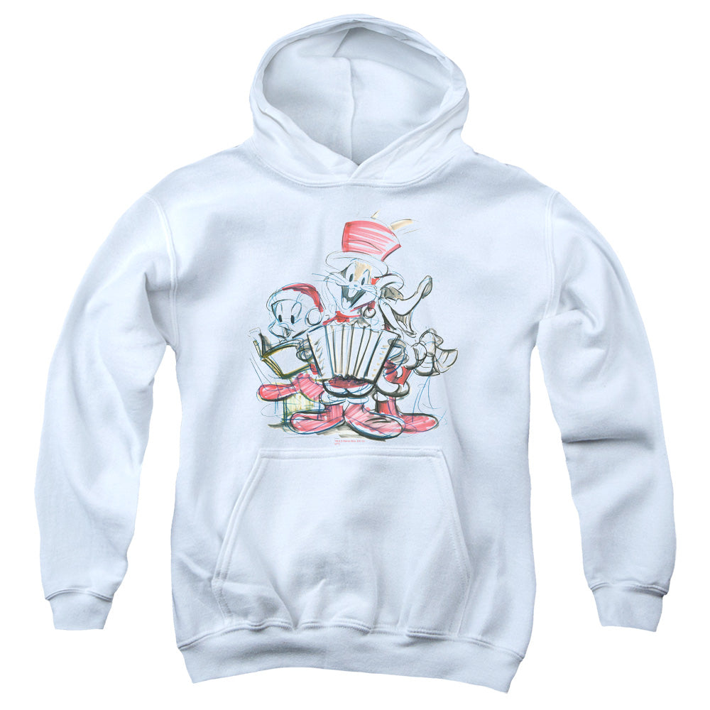 AN OFFCIALLY LICENSED LOONEY TUNES HOLIDAY SKETCH YOUTH HOODIE WHITE