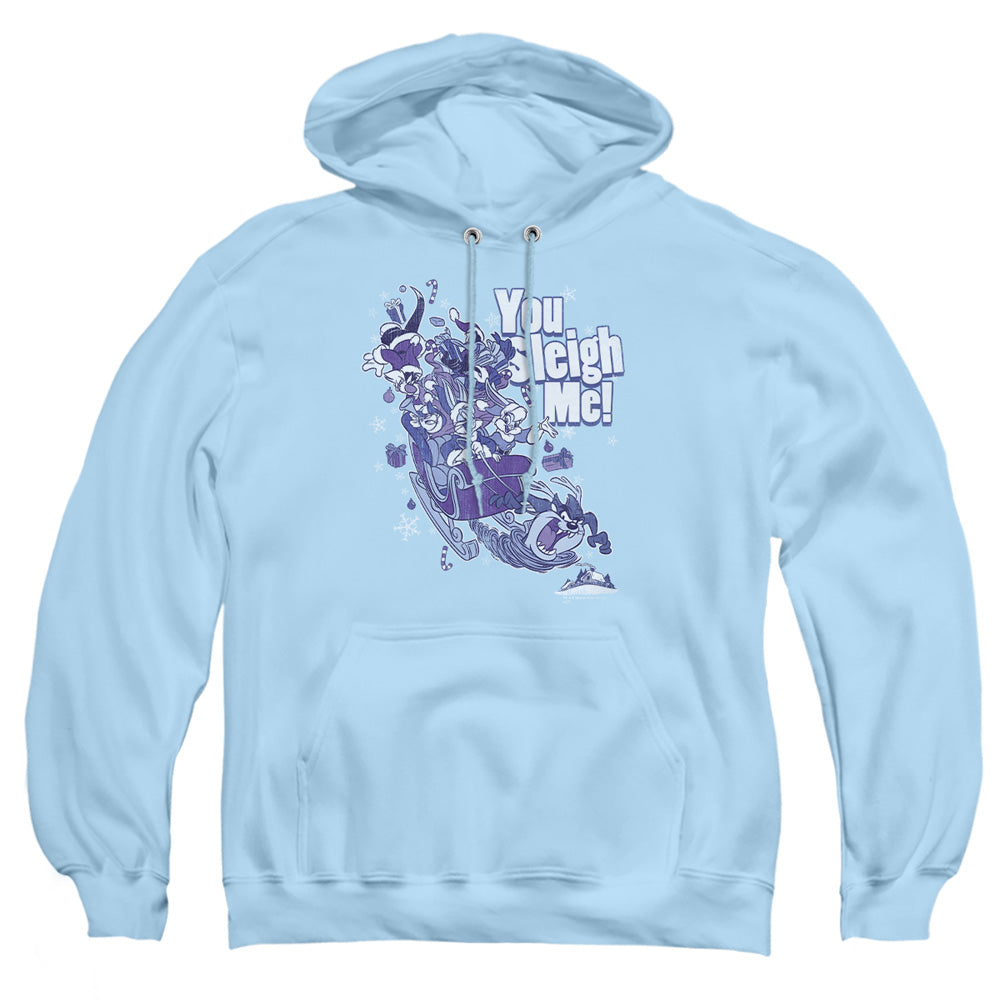 AN OFFCIALLY LICENSED LOONEY TUNES YOU SLEIGH ME ADULT UNISEX PULLOVER HOODIE LIGHT BLUE