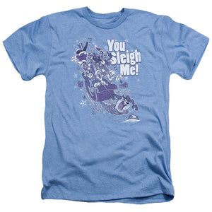 AN OFFCIALLY LICENSED LOONEY TUNES YOU SLEIGH ME MEN'S HEATHER T-SHIRT LIGHT BLUE