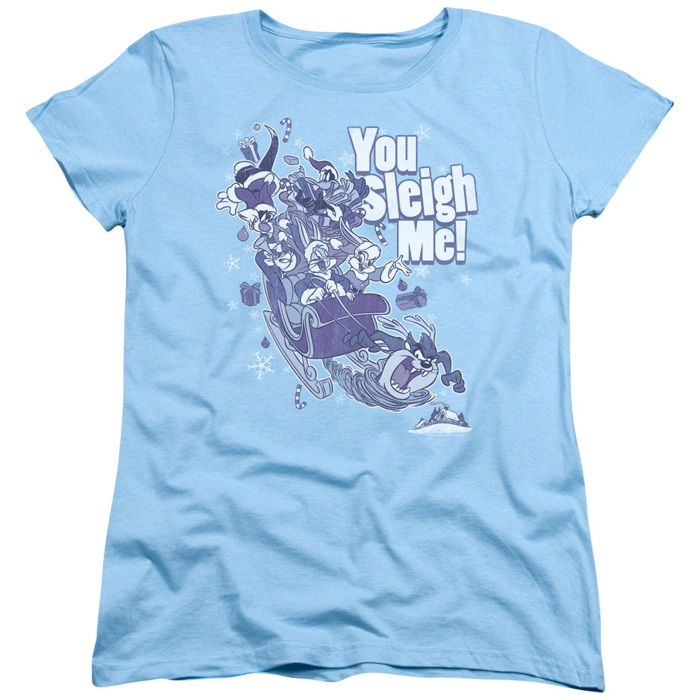 AN OFFCIALLY LICENSED LOONEY TUNES YOU SLEIGH ME WOMEN'S REGULAR FIT T-SHIRT LIGHT BLUE