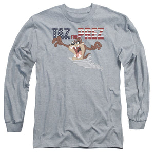 AN OFFCIALLY LICENSED LOONEY TUNES TAZ FOR PREZ 3 MEN'S LONG SLEEVE T-SHIRT ATHLETIC HEATHER